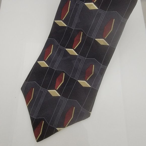 HILL & ARCHER Men's Silk Necktie Tie Maroon Gray Abstract USA 60" x 3 3/4" wide - Picture 1 of 3